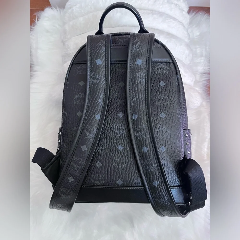 MCM Black Leather Studded Women’s Backpack with Monogram Print - Picture 5 of 16